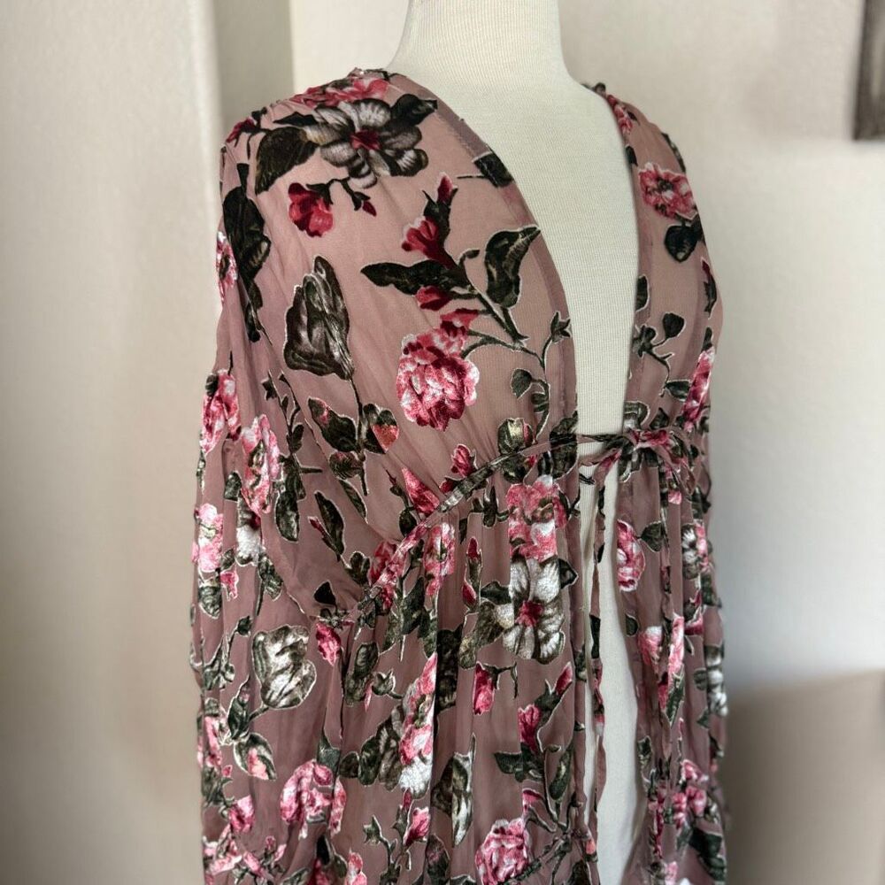 Free People Juliet Velvet Floral Balloon Long Sleeve Kimono Multicolor One Size - Picture 6 of 13